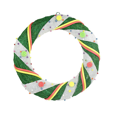 Northlight 18" Pre-Lit Green and White Candy Striped Sisal Artificial Christmas Wreath - Clear Lights