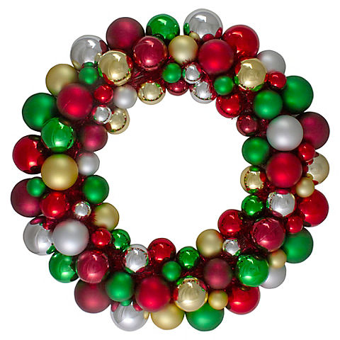 Northlight 24" Traditional Colored 2-Finish Shatterproof Ball Christmas Wreath - Unlit