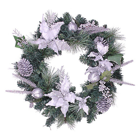 Northlight 24" White Poinsettia and Pine Cone Artificial Christmas Wreath - Unlit