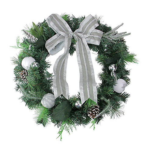 Northlight 24" Bow and Pine Cone Artificial Christmas Wreath - Unlit