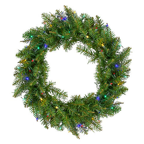 Northlight 24" Pre-Lit Northern Pine Artificial Christmas Wreath - Multi-Color LED Lights