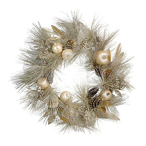 Northlight 24" Champagne Gold Pomegranate and Apple Pine Needle Christmas Wreath - Unlit