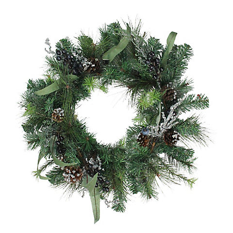 Northlight 24" Mixed Pine with Blueberries Pine Cones and Ice Twigs Artificial Christmas Wreath - Unlit