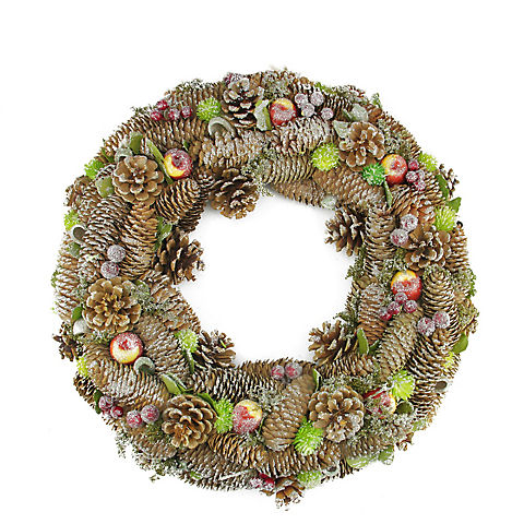 Northlight 19.5" Brown Pine Cone and Fruit Glitter Artificial Christmas Wreath - Unlit