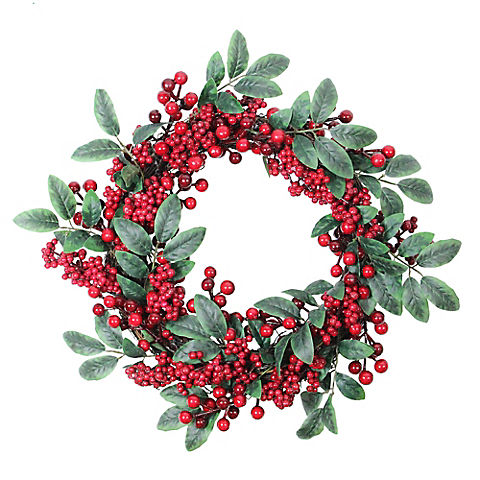 Northlight 18" Lush Berry and Leaf Artificial Christmas Wreath - Unlit
