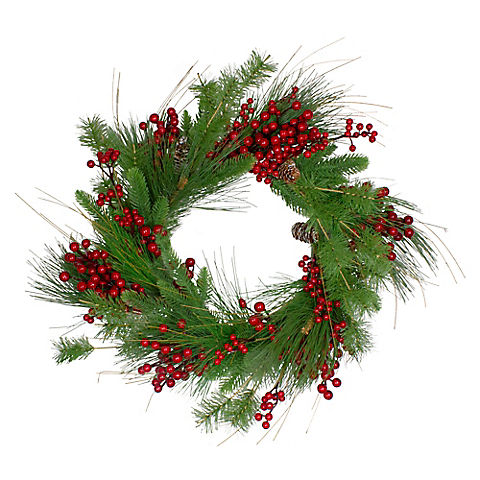 Northlight 24" Mixed Pine and Red Berry Artificial Christmas Wreath - Unlit