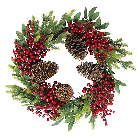 Northlight 22" Pine Cone and Berry Artificial Christmas Wreath - Unlit