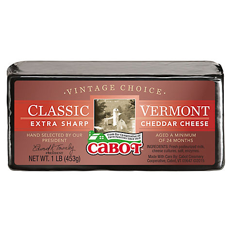 Cabot Vintage Choice Classic Vermont Extra Sharp Cheddar Cheese, 1 lb.