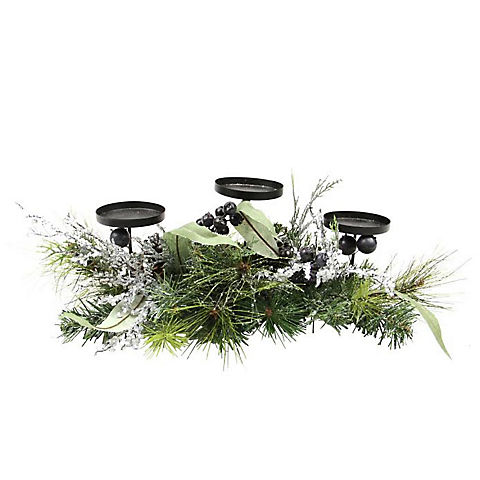 Northlight 22" Mixed Pine with Blueberries Christmas Candle Holder Centerpiece - Green and Silver