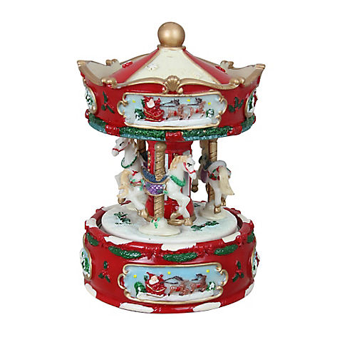 Northlight 6.5" Animated Musical Carousel Christmas Music Box - Red and White