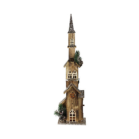 Northlight 27.5" Led Lighted Church Christmas Decoration - Brown and Ivory