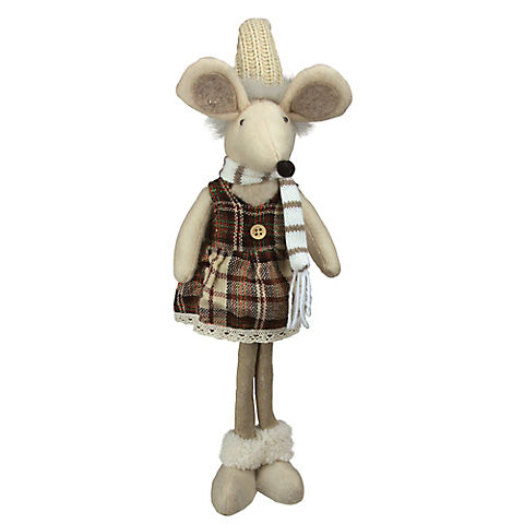 Northlight 21" Standing Girl Mouse in Plaid Dress Christmas Tabletop Figure - Beige and Brown