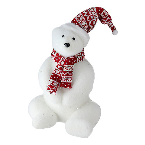 Northlight 17" Glitter Polar Bear in Nordic Hat and Scarf Christmas Decor