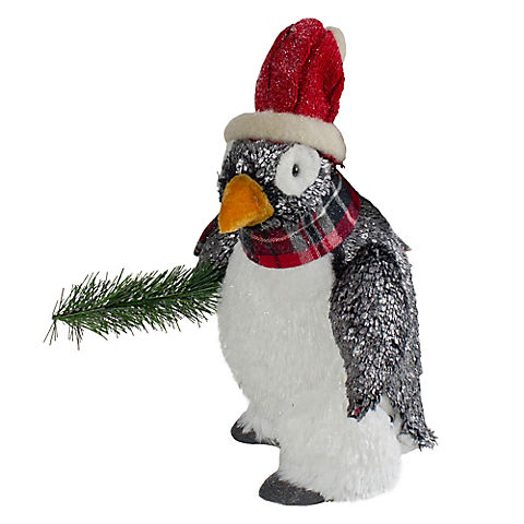 Northlight 13" Plush Penguin with Pine Branch Christmas Figure