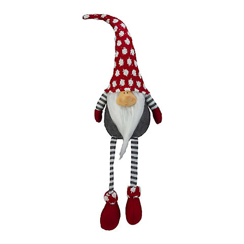 Northlight 24" Hanging Leg with Polka-Dot Snow Cap Smiling Gnome - Gray and Red