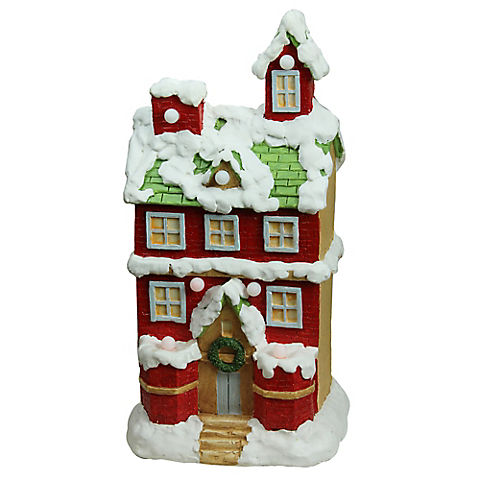 Northlight 21.25" Pre-Lit LED Snow Covered 2 Storey House Musical Christmas Tabletop Decor - Red and White