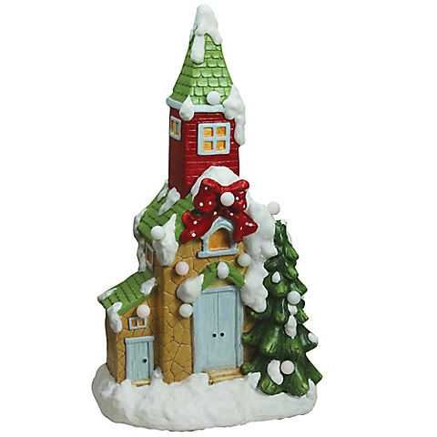 Northlight 21.25" Pre-Lit LED Snow Covered Church Christmas Tabletop Figurine - Green and White