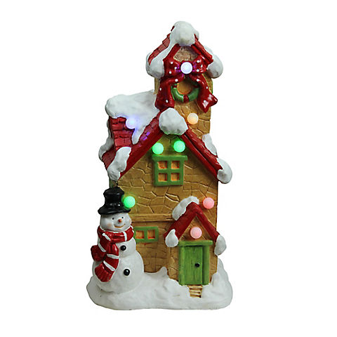 Northlight 17" LED Lighted Snow Covered Cottage Musical Christmas Tabletop Decor - Brown and Red