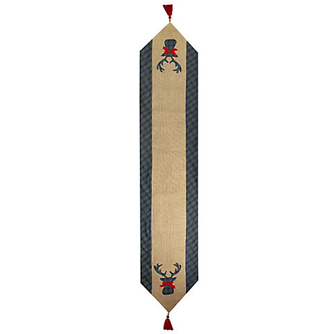 Northlight 80" Burlap and Plaid Reindeer Christmas Table Runner - Blue and Brown