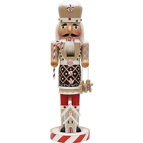 Northlight 14"  Wooden Christmas Nutcracker Chef with Gingerbread House - Beige and Red