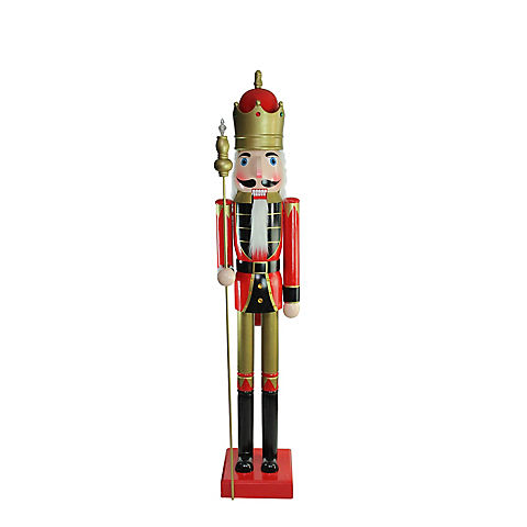 Northlight 6' Giant Commercial Size Wooden Red  Black and Gold Christmas Nutcracker King with Scepter
