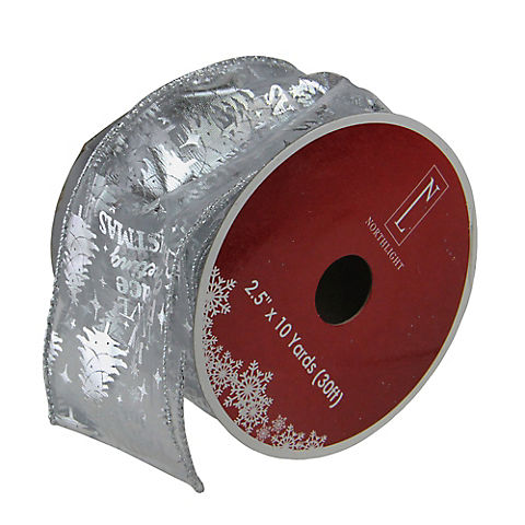 Northlight 2.5" x 120 Yards Wired Christmas Words Craft Ribbon Spools, 12 pk.  - Silver