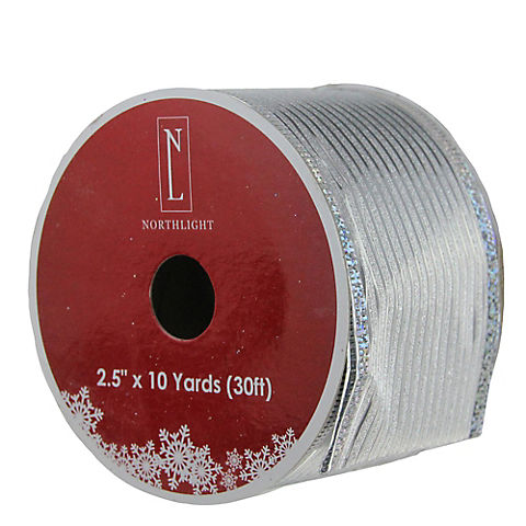 Northlight 2.5" x 12 Yards  Horizontal Wired Christmas Craft Ribbon Spools, 12 pk.  - Shimmery Silver