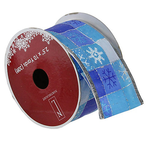 Northlight 2.5" x 120 YardsSnowflake Wired Christmas Craft Ribbons - Blue and Silver