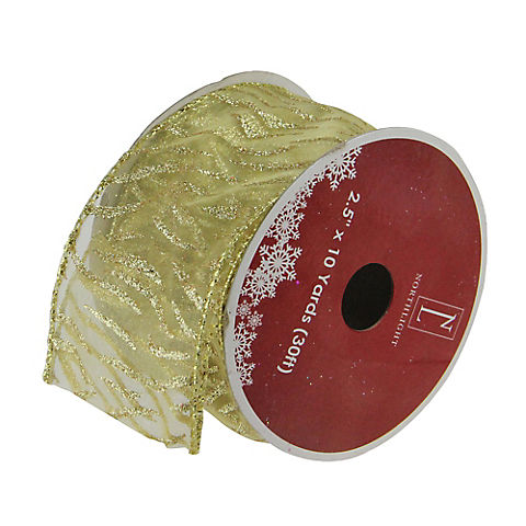 Northlight 2.5" x 120 Yards Sparkling Lines Wired Christmas Craft Ribbons - Gold