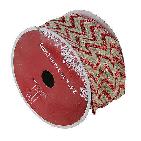 Northlight 2.5" x 120 Yards Chevron Wired Christmas Craft Ribbon, 12 pk. - Red and Brown