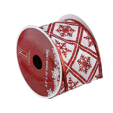 Northlight 2.5" x 120 Yards Snowflake Wired Christmas Craft Ribbon Spool, 12 pk. - White and Red