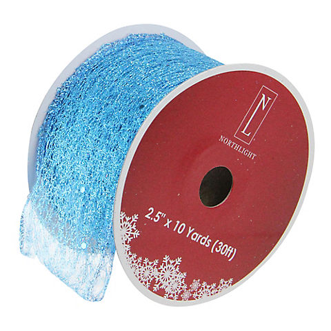 Northlight 2.5" x 10 Yards Glittering  Wired Christmas Craft Ribbon Spools, 12 pk. - Blue