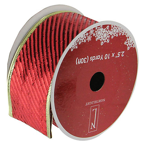 Northlight 2.5" x 120 Yards Shiny Striped Christmas Craft Ribbon Spools, 12 pk. - Red and Gold