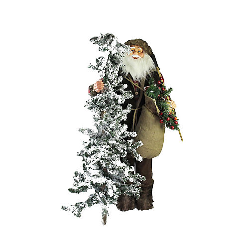 Northlight 48" Standing Woodland Santa Claus with Artificial Flocked Alpine Tree Christmas Figure