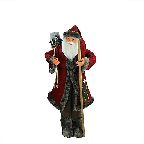 Northlight 48" Standing Santa Claus Christmas Figurine with Walking Stick - Red and Brown