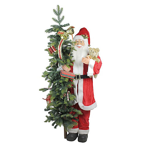 Northlight 50" Musical Standing Santa Claus Figure with Lighted Christmas Tree and Teddy Bear