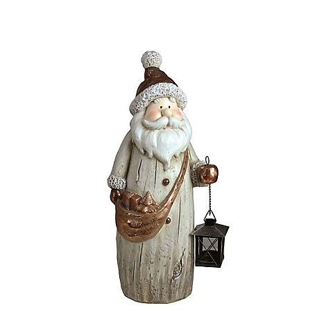 Northlight 19.75" Santa with Tea Light Candle Lantern and Shoulder Bag Christmas Figurine - Ivory