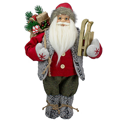 Northlight 18" Standing Santa Christmas Figure Carrying Presents and a Sled