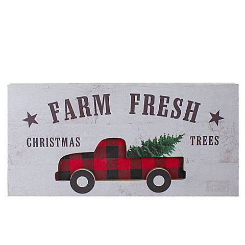 Northlight 16" Farm Fresh Buffalo Plaid Farm Truck Wooden Christmas Sign - Black and Red