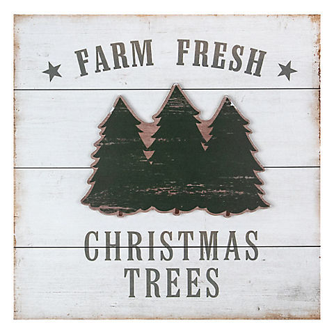 Northlight 16" Washed Farm Fresh Christmas Trees Wooden Wall Sign - White