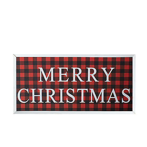 Northlight 24" Buffalo Plaid Merry Christmas Wooden Hanging Wall Sign - Red and Black