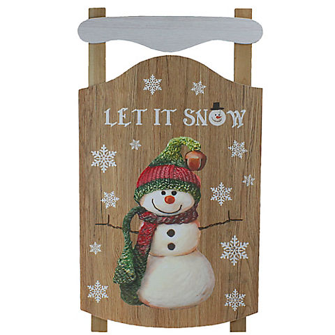 Northlight 24" Let It Snow Wooden Sled Snowman and Snowflakes Wall Sign