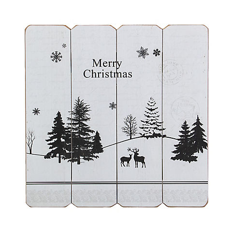 Northlight 16" Merry Christmas Post Card Winter Scene Wooden Wall Sign - White