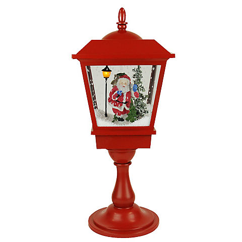 Northlight 25.25" Lighted Musical Santa Claus Snowing Table Top Christmas Street Lamp - Red