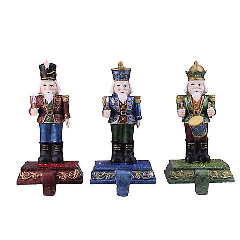 Northlight 3-Pc. 7.75" Glittered Nutcracker Stocking Holders - Blue, Red and Green