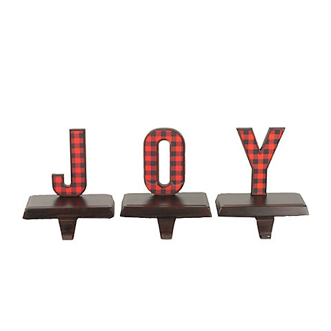 Northlight 3-Pc. 6" Buffalo Plaid "JOY" Christmas Stocking Holder - Red and Black