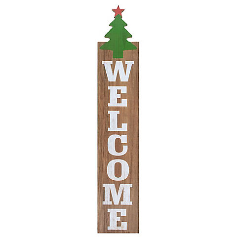 Northlight 31.5" Christmas Tree and Red Star Tall Wooden Welcome Sign - Green