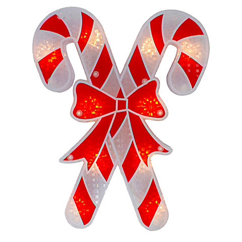 Northlight 12" Lighted Holographic Candy Cane Christmas Window Silhouette Decor - Red and White