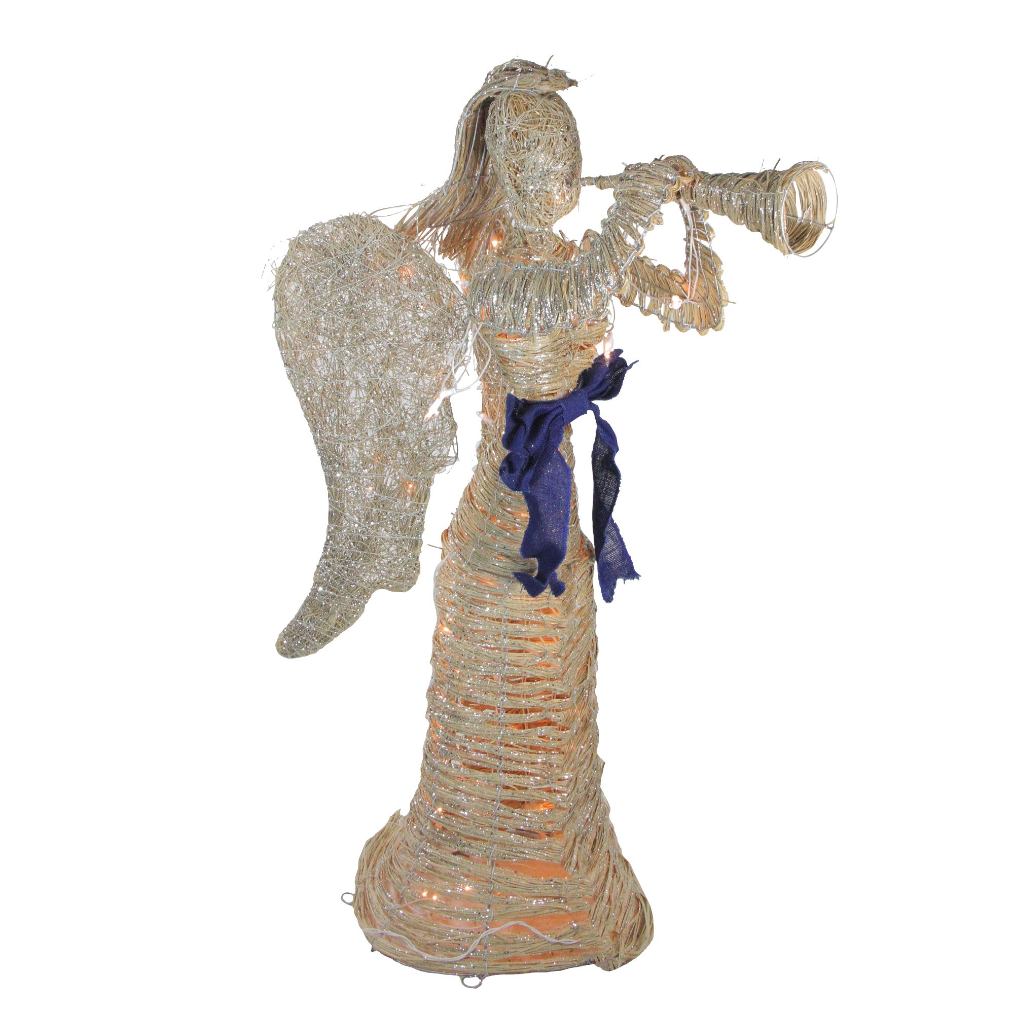 Northlight 4.25' Lighted Glitter Dusted Angel with Horn Outdoor ...