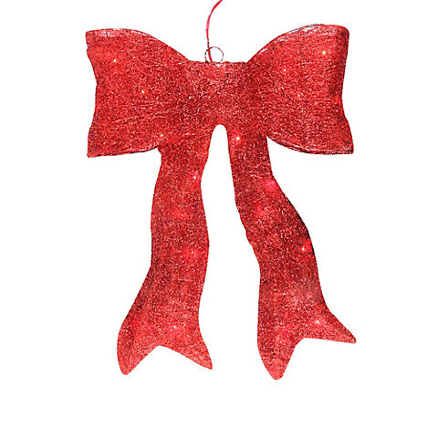 Northlight 24" Sparkling Lighted Sisal Bow Christmas Outdoor Decoration - Red
